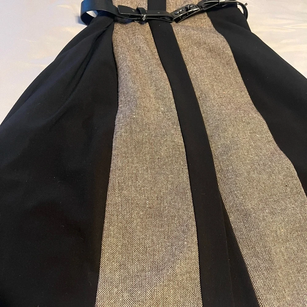 Vince Camuto Black and Tan Midi Button Belt Dress 2 - Picture 2 of 10